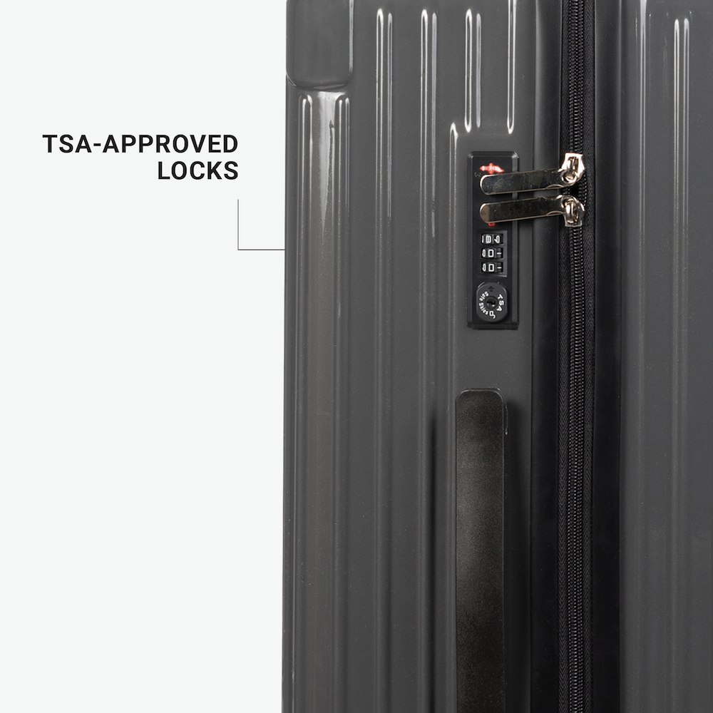 Hotel Collection Carry-On Luggage featuring built-in TSA-approved locks for secure and hassle-free travel through airport security.